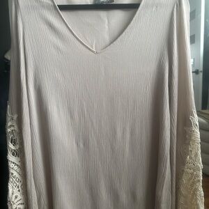 Neiman Marcus Cream Lace Sleeve Blouse